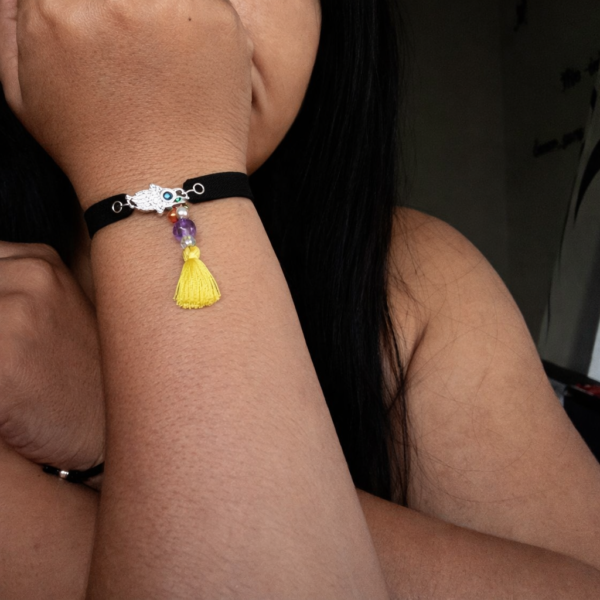 Pulsera Othoia color negro/ piedra amatista