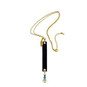Collar Ahura Chain Gold /Piel Negra-Ópalo
